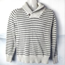 Nautica Chunky Knit Gray Striped Cotton Sweater | Men's Medium