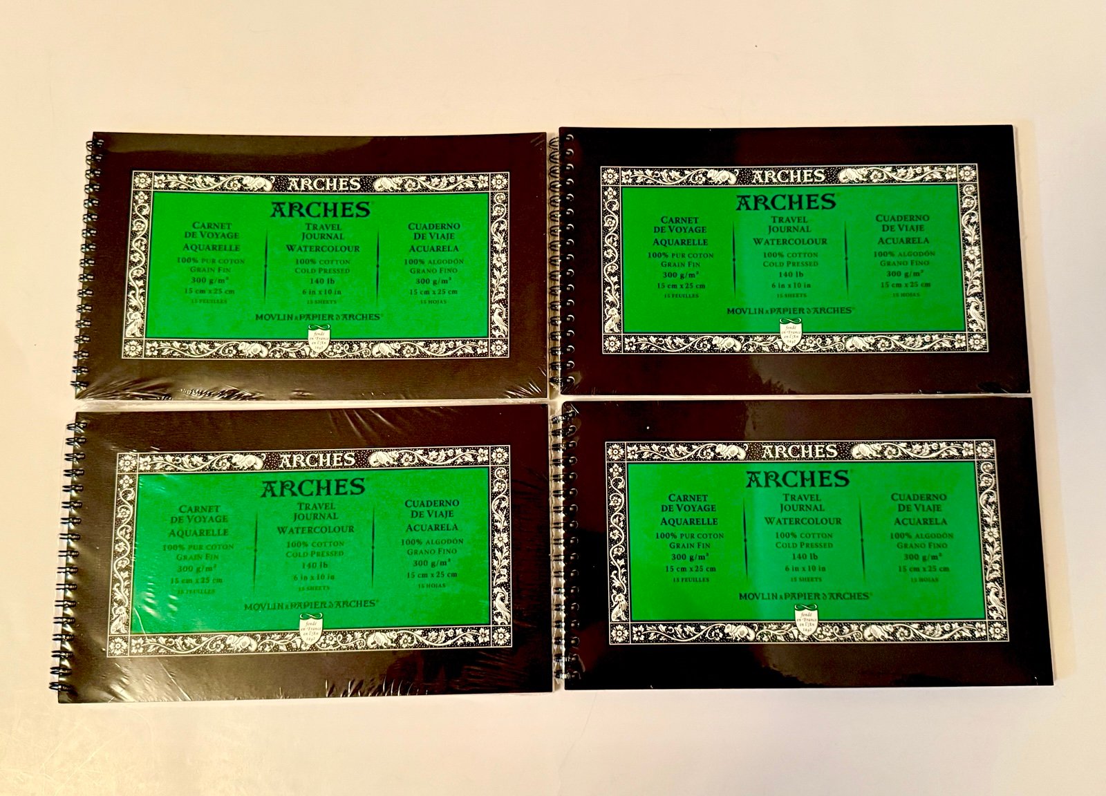 LOT OF 4 Arches Watercolor Pad Travel Journal Cold Presses 140 lbs 6 x 10 inch