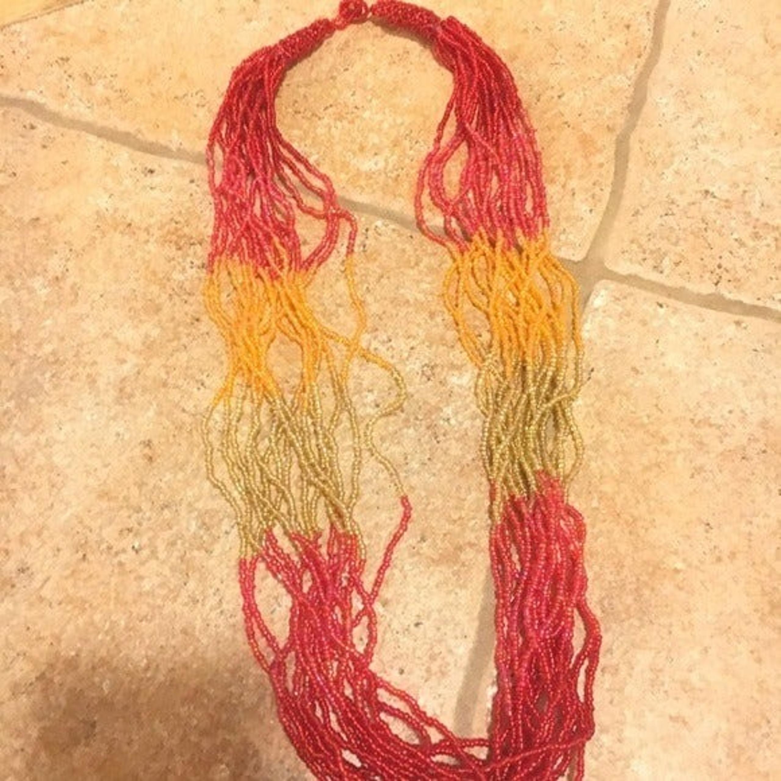 Red Yellow and Gold Beaded Necklace