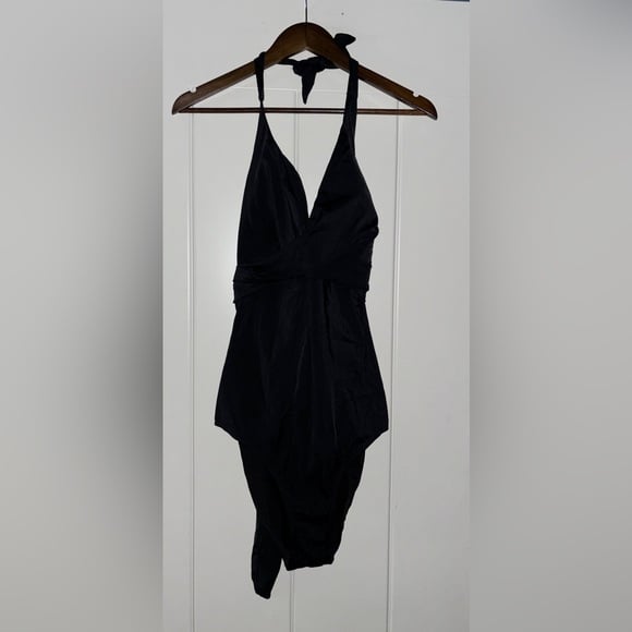 Swimsuit For All Faux Wrap One Piece Halter Swimsuit Size 16 Mesh Tummy Control