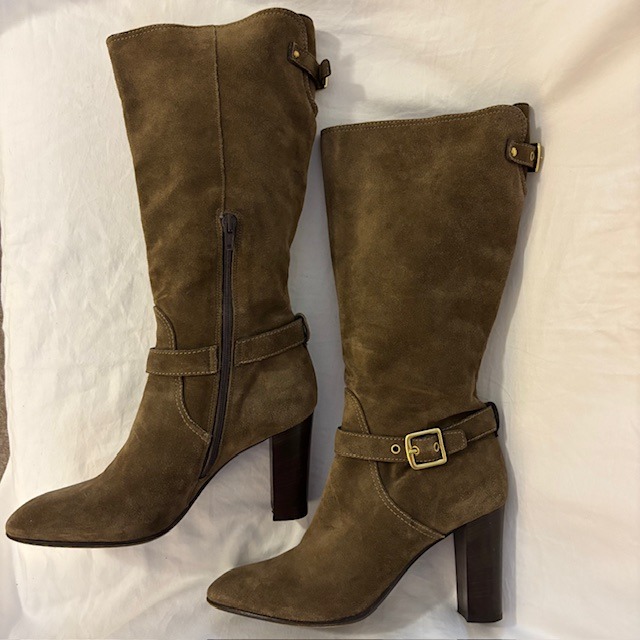 Coach Robynn Suede Mid Calf Ankle Zip Heeled Boots in Flint, Size 9B