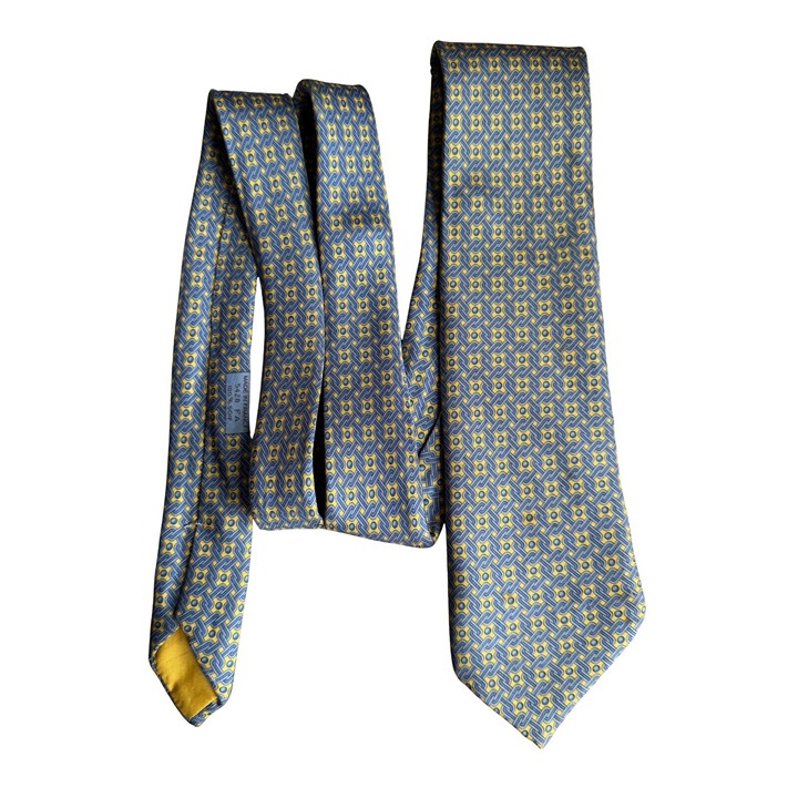 Hermes Silk Tie Blue Yellow 5428 FA