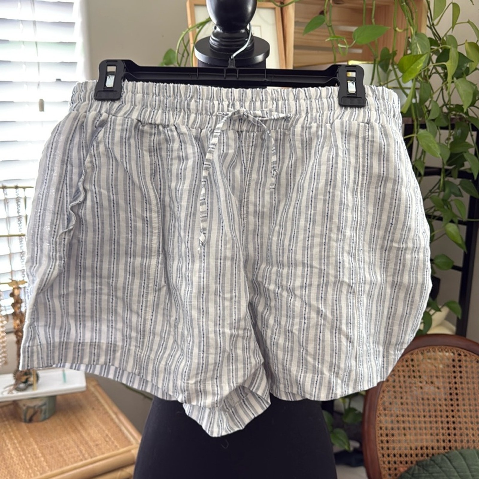 Apiece Apart Blue & White Striped Linen Blend Coastal Casual Boxer Shorts