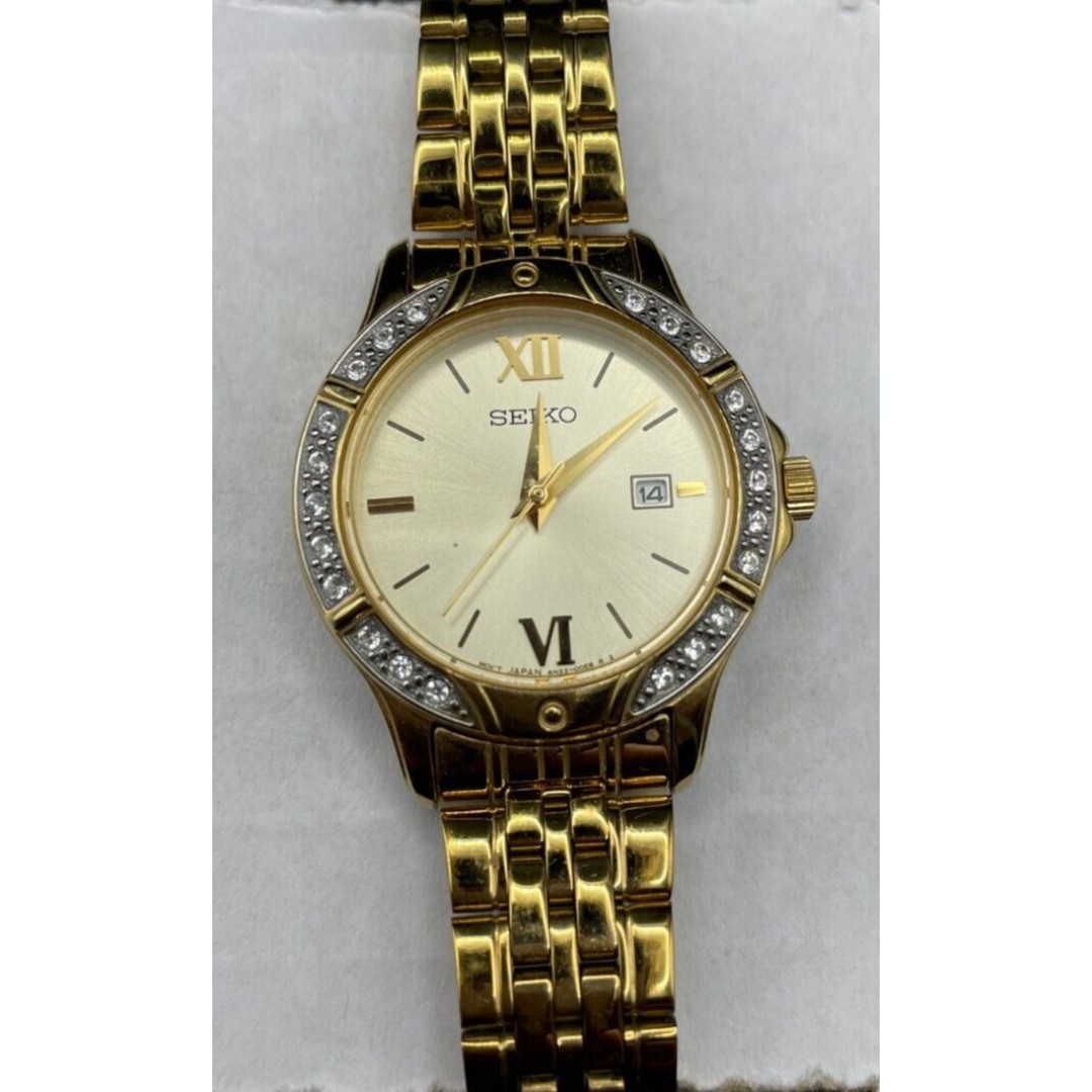 Seiko Gold and Rhinestone Womens Watch
