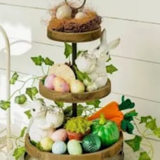 Farrmhouse 3 tiered rustic wood & metal display tray