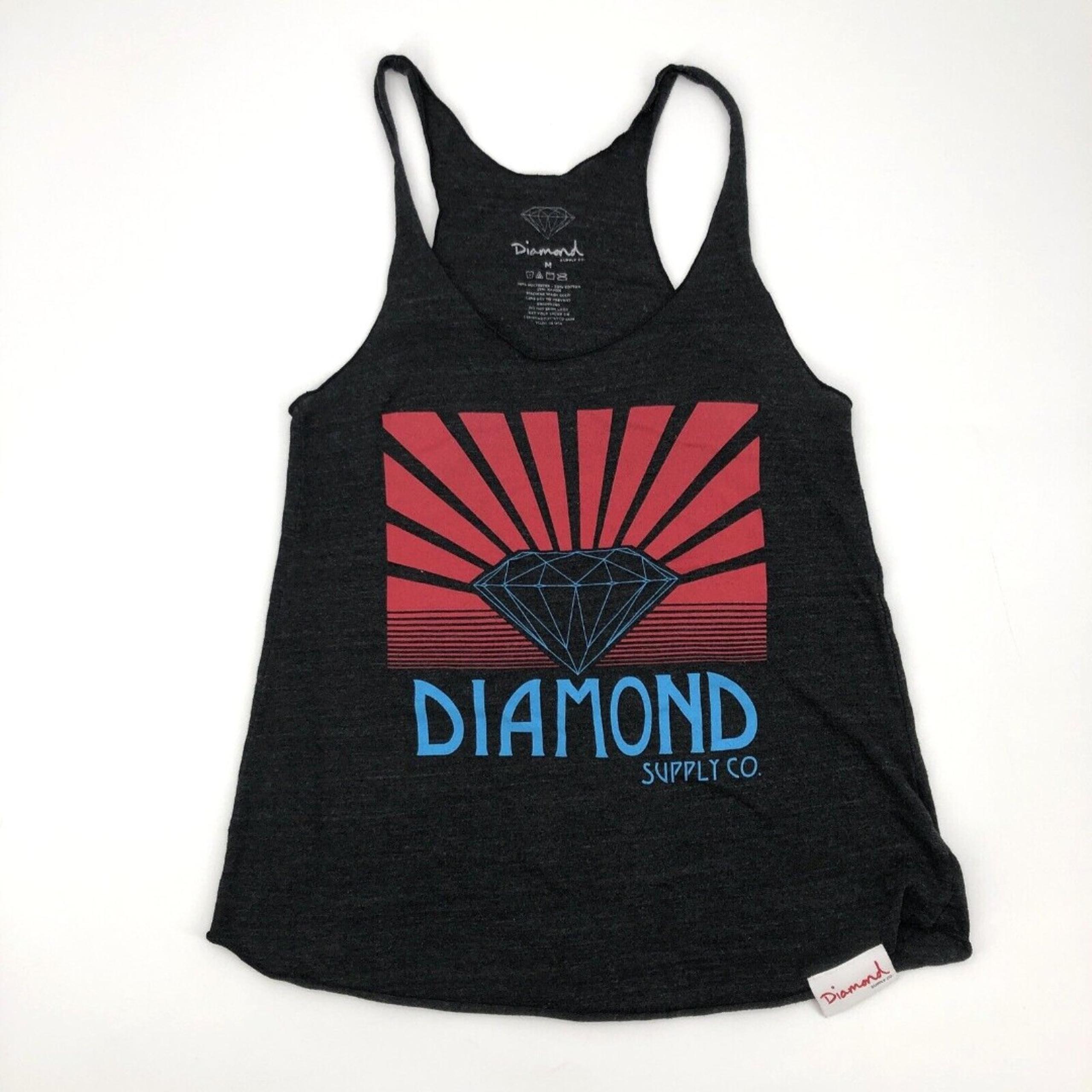 Diamond Supply Co Womens Tank Top Medium Gray Racerback Skate Surf Logo Y2K USA