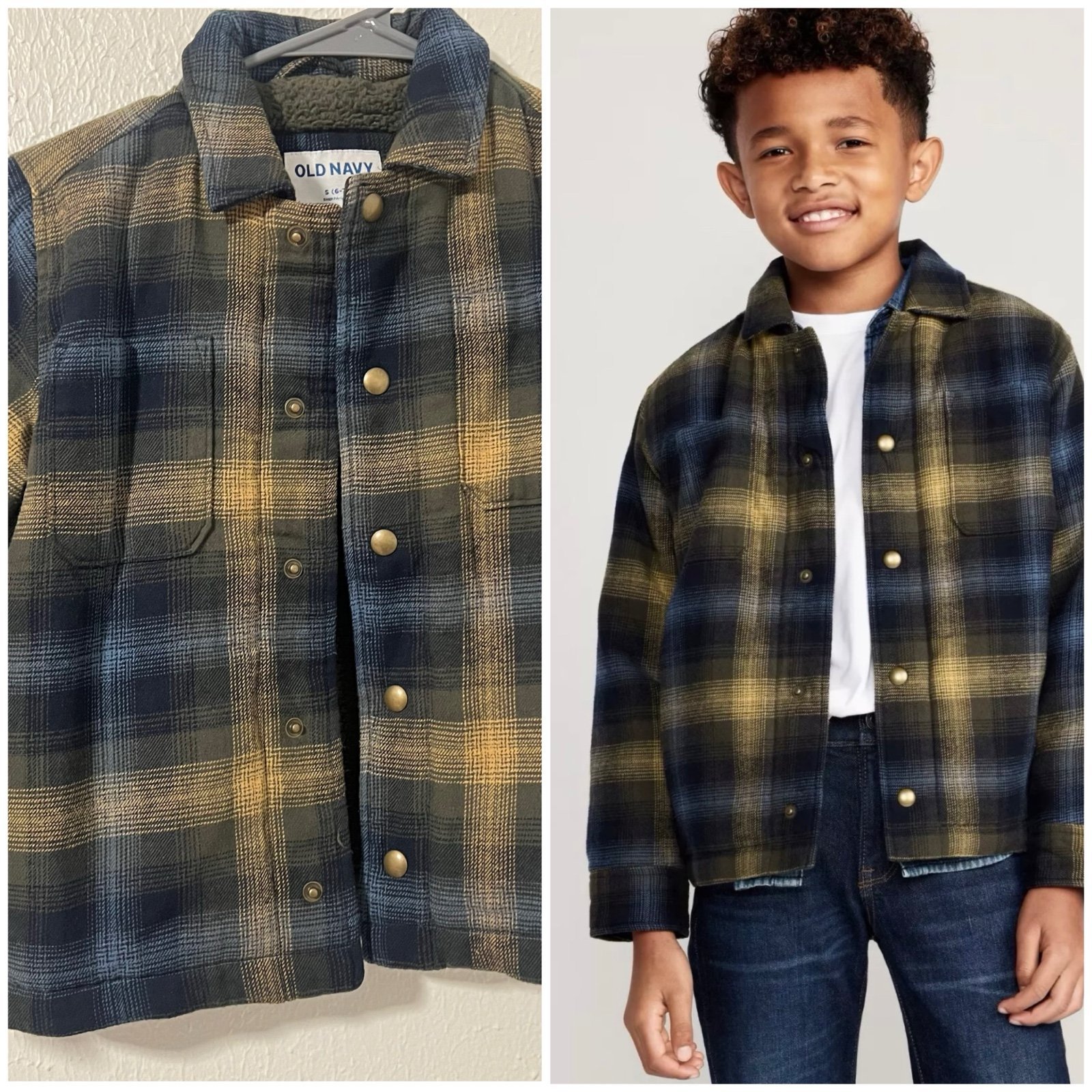 Old Navy Boys Size Small (6-7) Soft-Brushed Flannel Sherpa-Lined Shacket NWOT