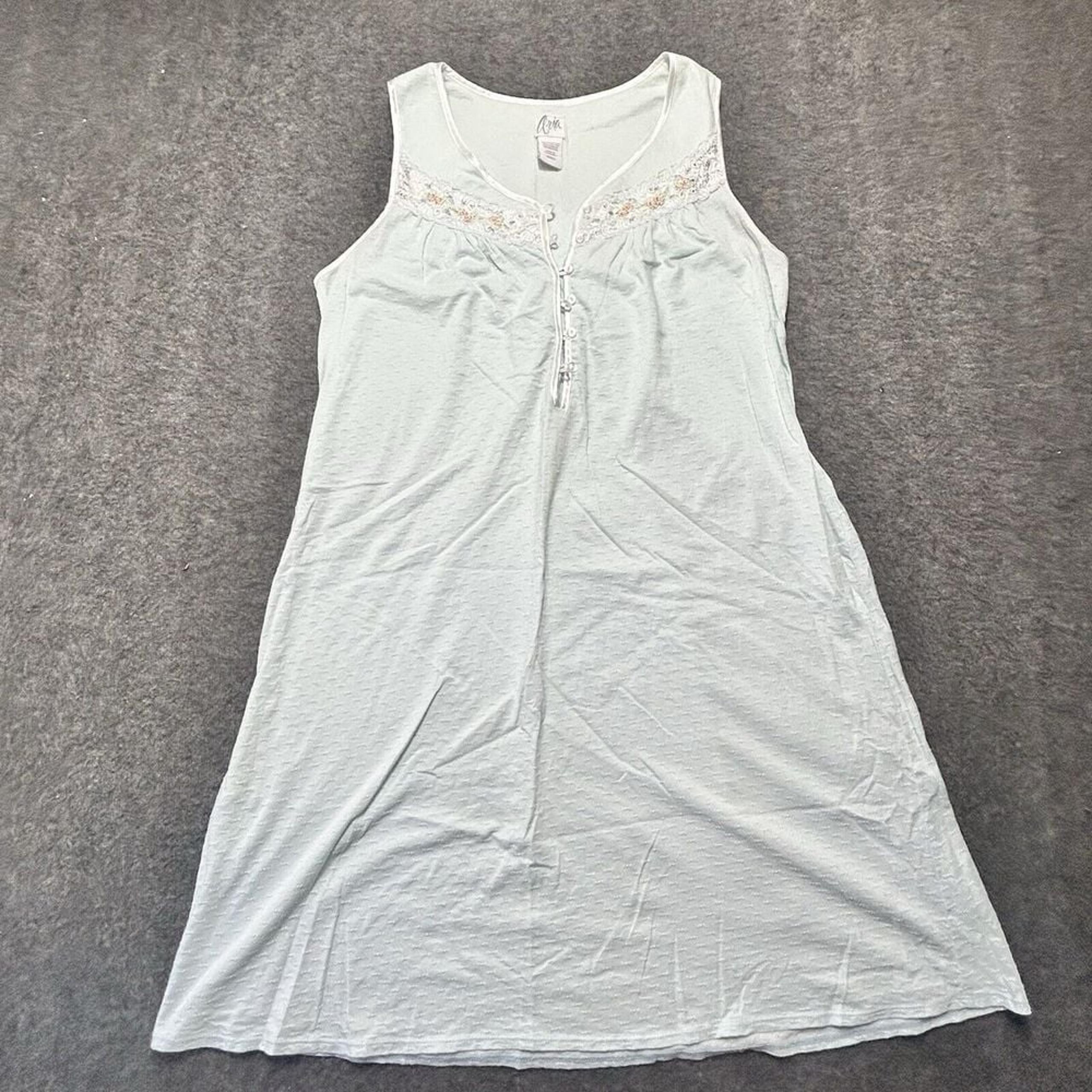 Vtg Aria Floral Embroidered Sleeveless Nightgown Sleep Shirt Sz Small Blue Pink