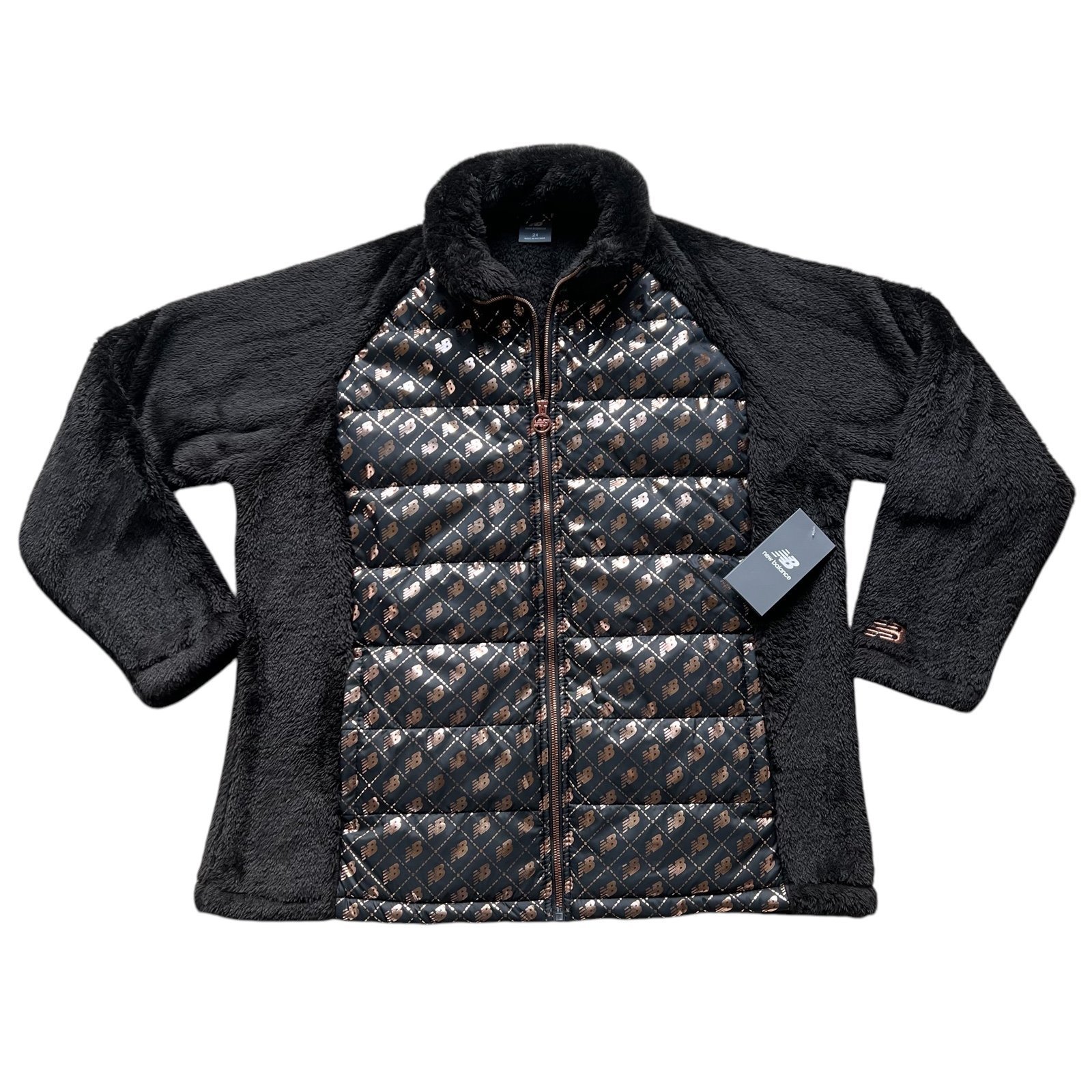 New Balance Women’s Faux Fur Pile Fluffy Jacket Black/Rose Gold - Size 2X