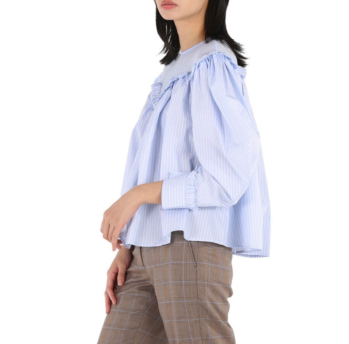 Burberry Ladies Pale Blue Stripe Velma Cotton Blouse Size 8 NWT