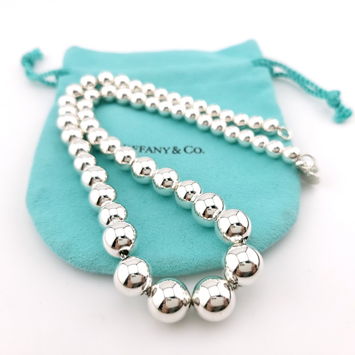 Tiffany & Co Sterling Silver Graduated Ball Bead Beaded Hardwear 16.25' Necklace