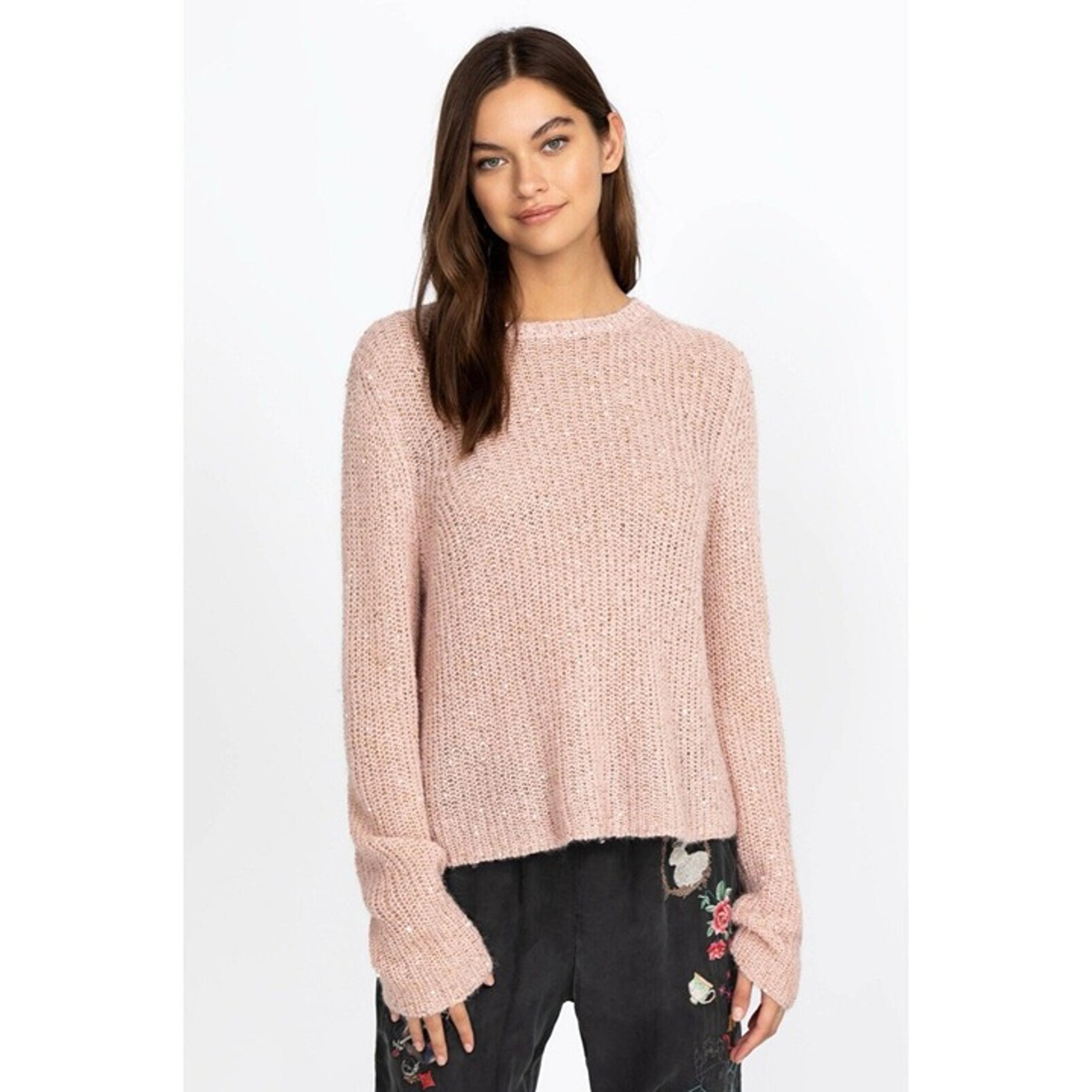 Pink Knit & Sequin Alpaca Wool Blend Sweater Size L - Johnny Was