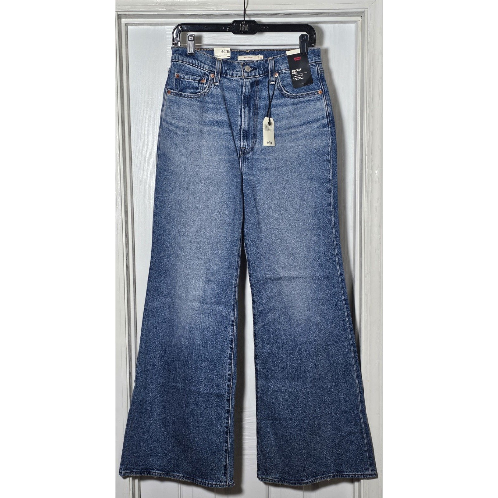 Levi's High Rise Ribcage Bell Flare Jeans Size 29X32 Medium Blue Premium Denim