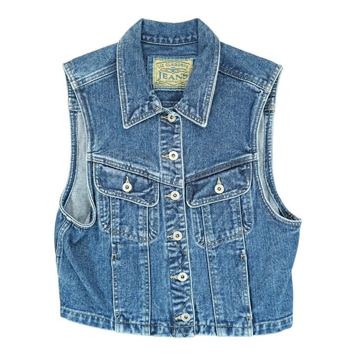 Vintage Liz Claiborne Size Medium Denim Jean Vest Button Up