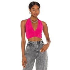 REVOLVE BY.DYLN Mia Halter Top in Hot Pink Womens sz Medium Crop V-Neck Festival