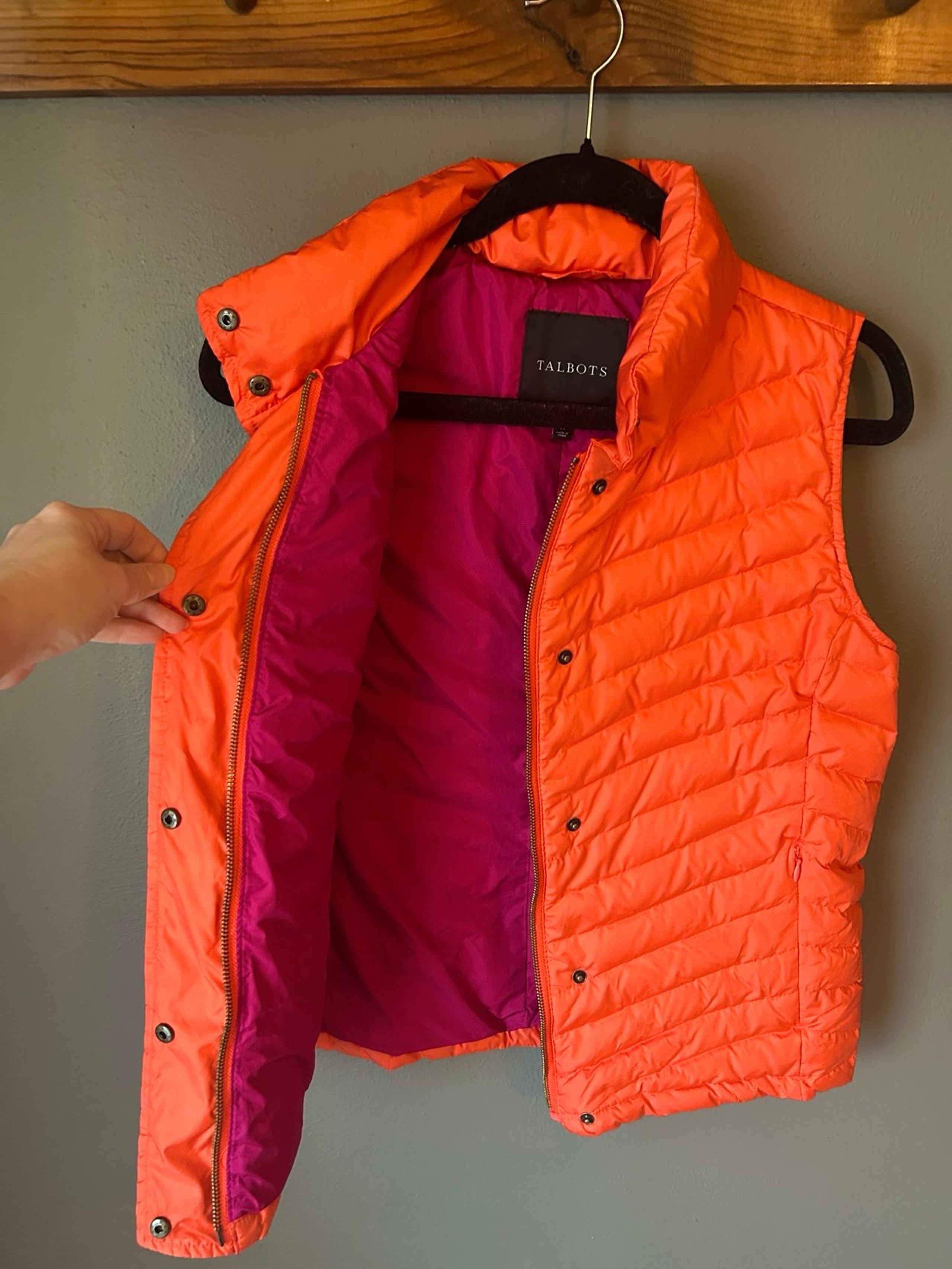 Talbots duck Down Puffer Quilted Vest Zip Pockets Pink Preppy Red/orange Pink