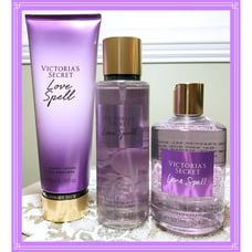 Victoria's Secret Love Spell Fragrance Body Lotion Mist Spray Gel Body Wash 3pcs