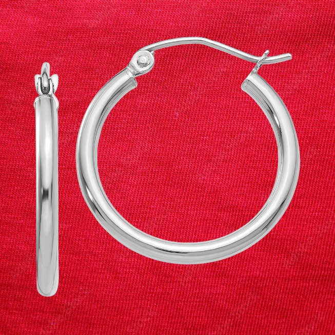 10K White Gold Polished 2mm Tube Hoop Earrings