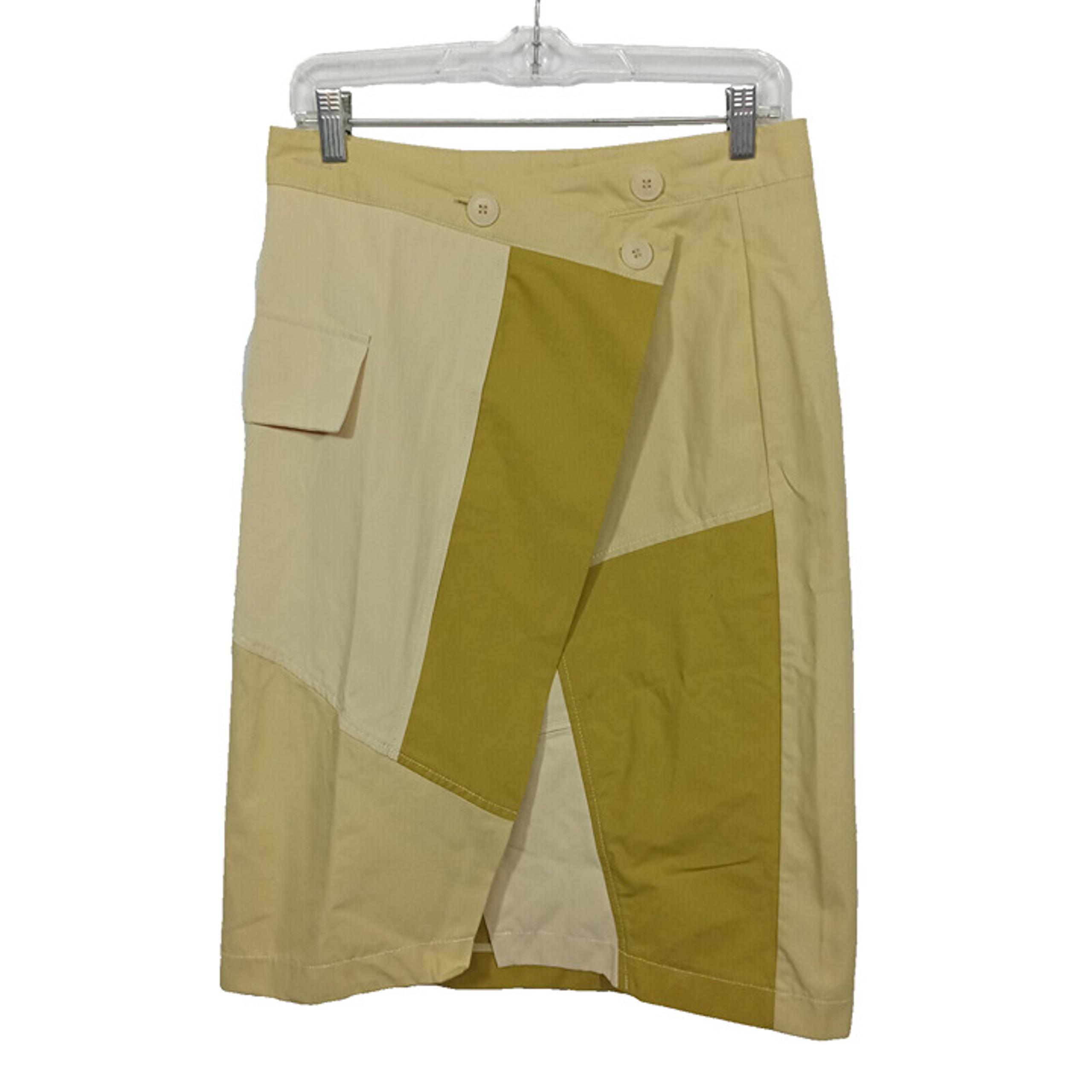 Zara Womens Wrap Skirt Size M Yellow Side Zip Canvas Patchwork Office Career
