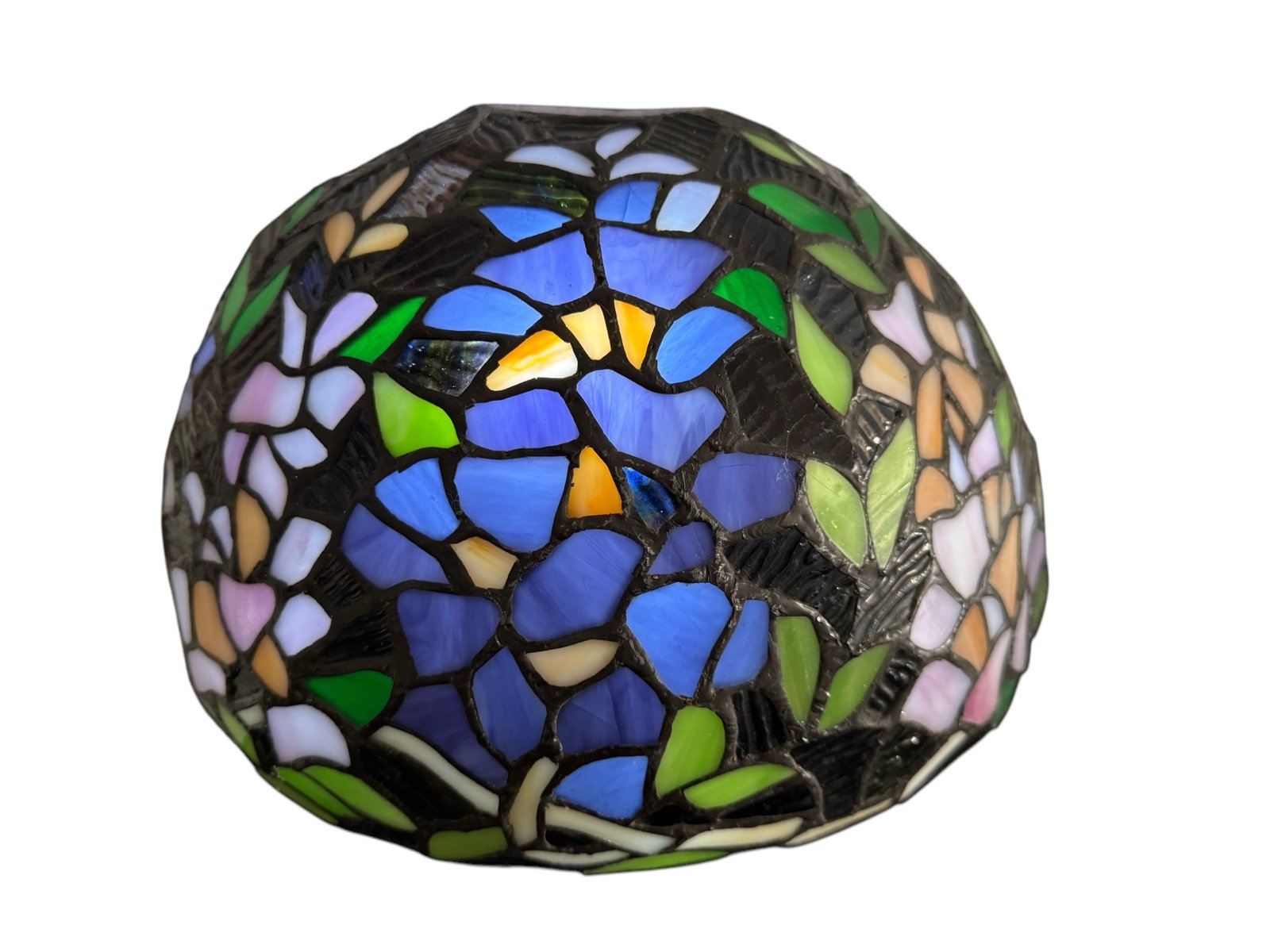 Vintage Stained Slag Lead Glass Half Moon Light Sconce Cover Shade 12” X 7”