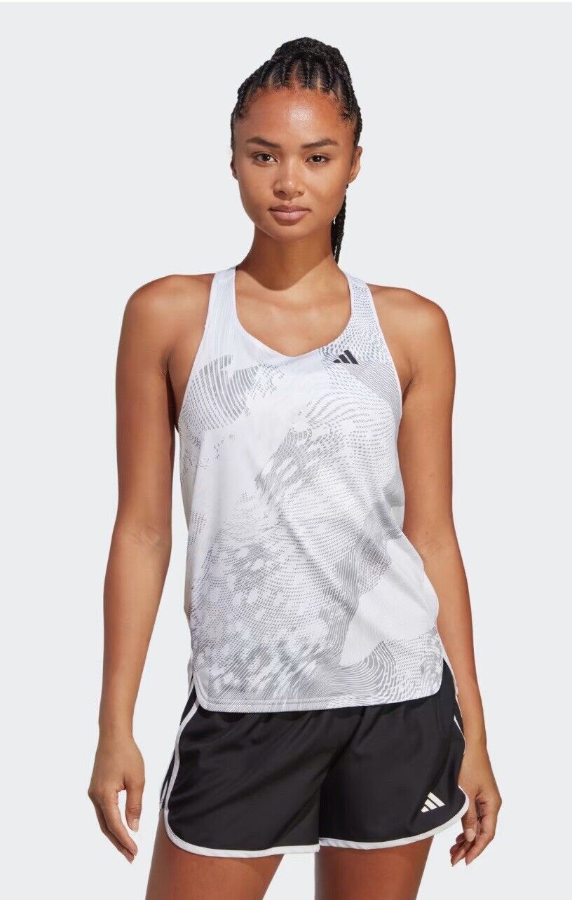 Adidas Adizero Strappy Running Tank Top White Women HZ9033 Size Small NWT