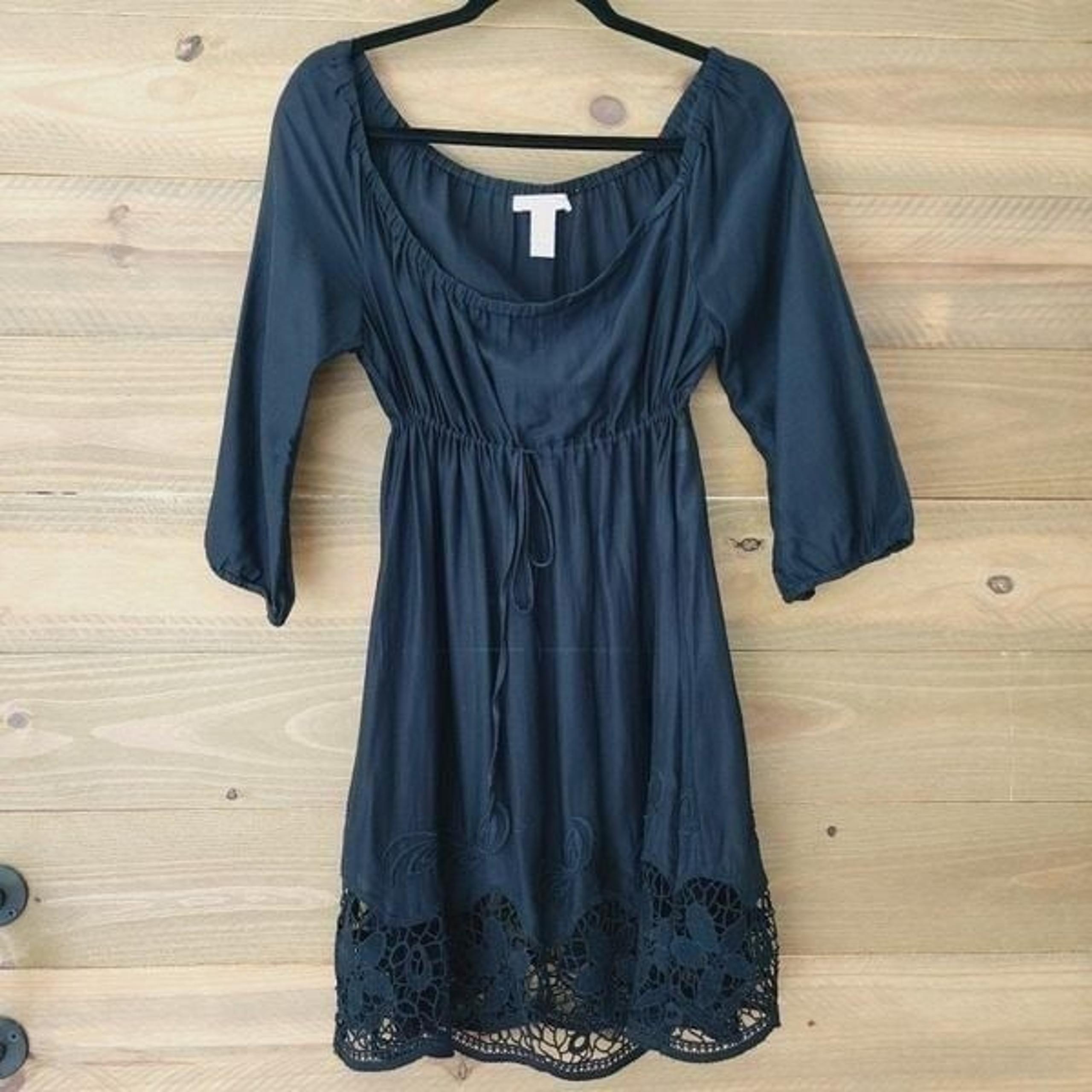 Diane Von Furstenberg Soliel Swim black dress coverup lace trim cotton silk sz S