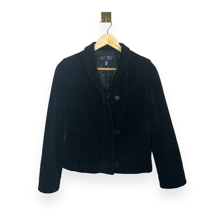 VINTAGE 80s Armani Jeans Women’s Velour Evening Coat in Black Size 4