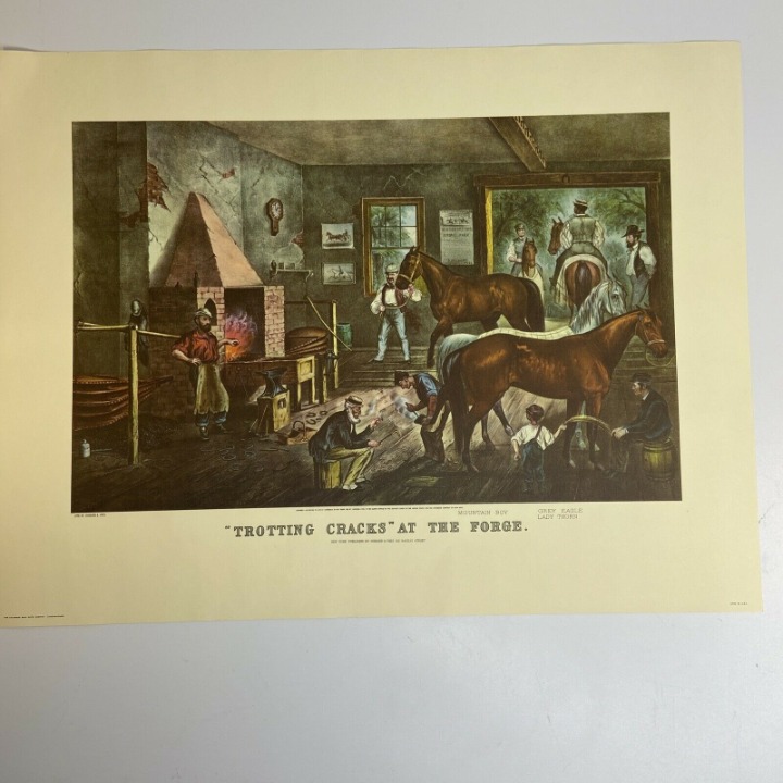 Lot of 6 Currier & Ives Lithographs Farm Horses Sailing Ship 13.5 x 17.75