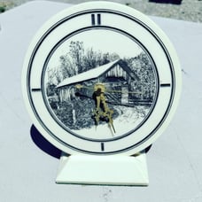 Engraved Marble Art Wall Clock or Table Clock Sleepy Hollow Bridge Scene 7 D