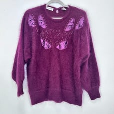 Creatore Dark Purple Maroon Angora Lambswool Blend Feminine Embroidered Beaded M