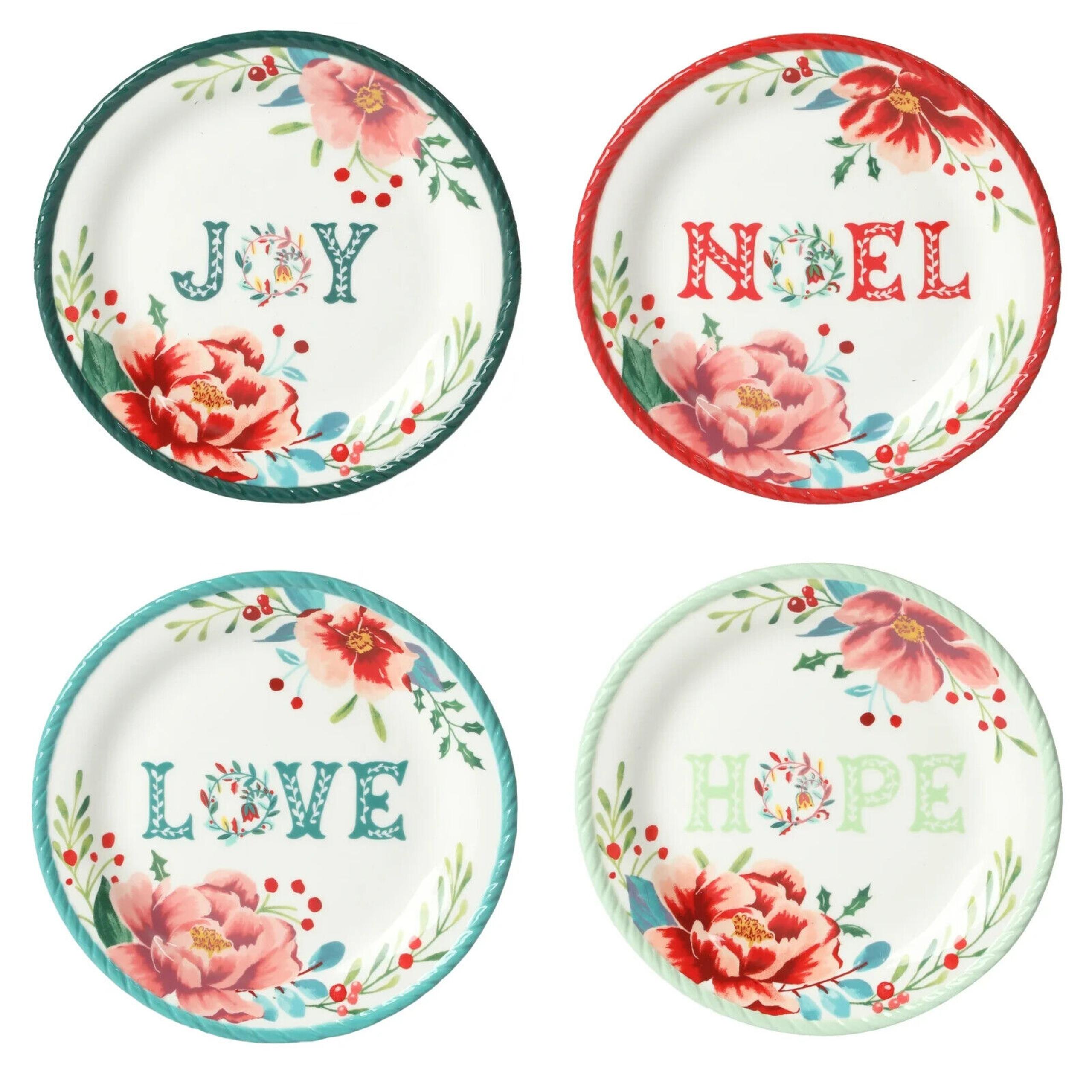 Pioneer Woman Merry Meadow Appetizer Dessert Plates Stoneware 7.3" Christmas New