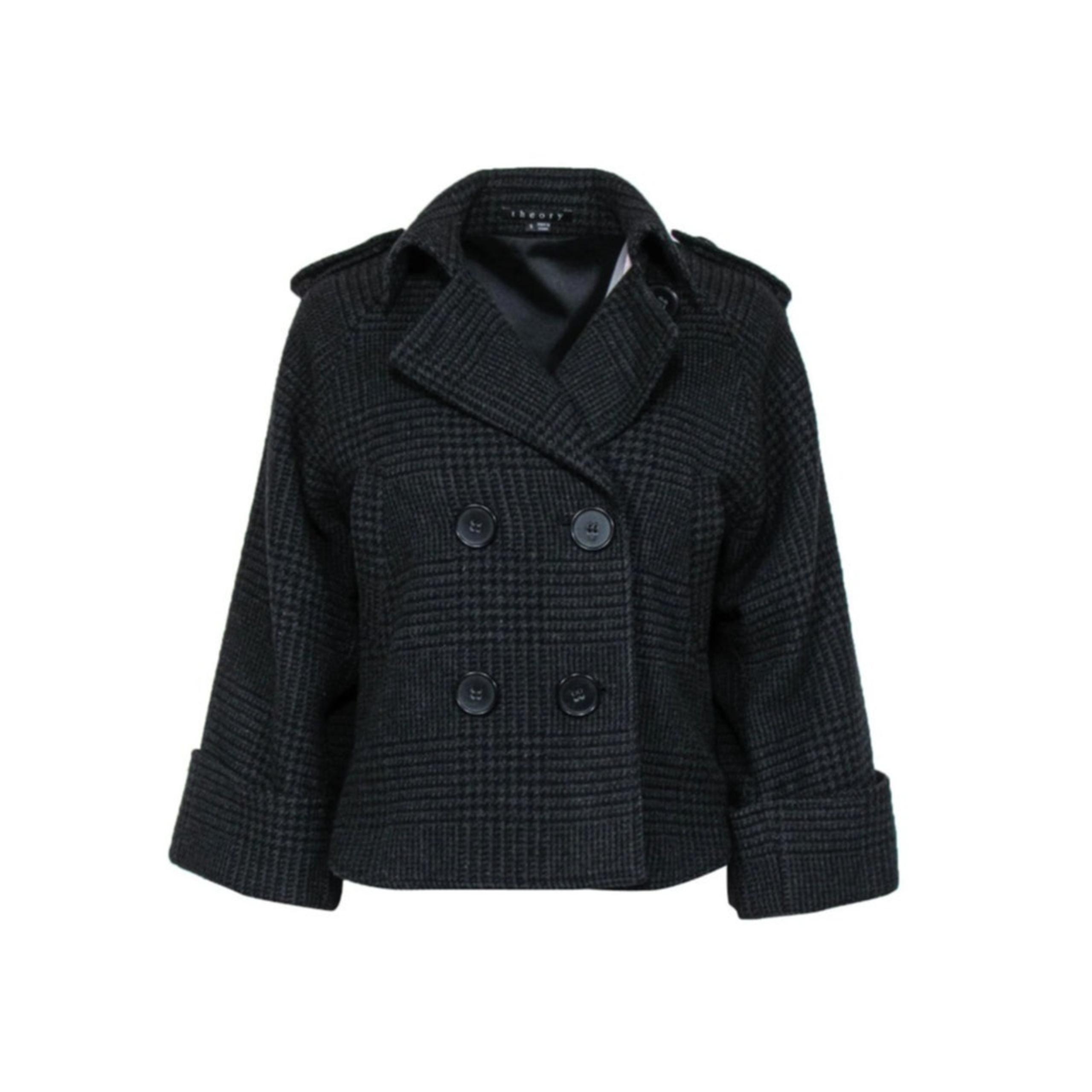 Theory Black Short Double Breasted Peacoat | Size S