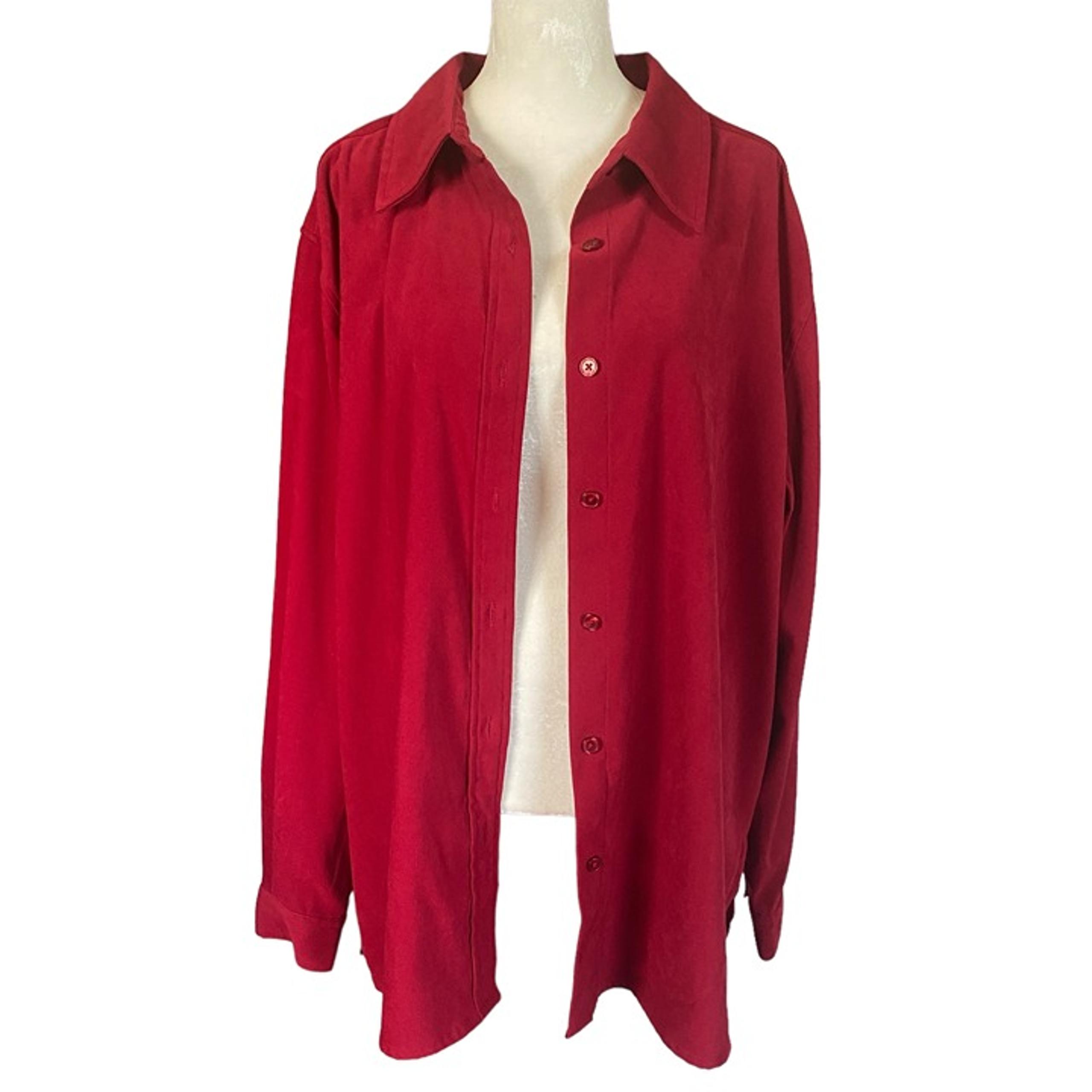 Denim & Co. women's large red long sleeve collared button down shirt jacket