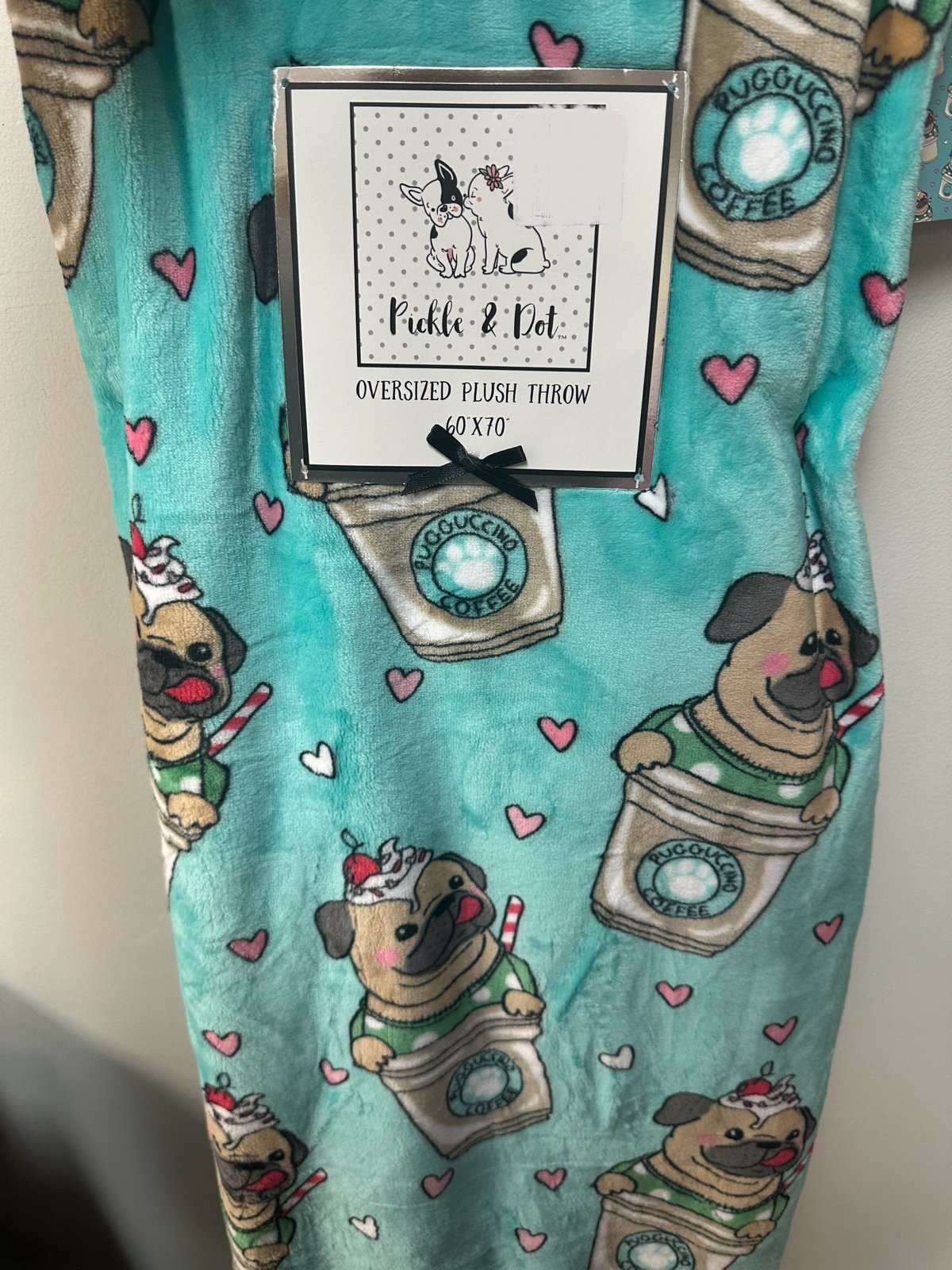 Pickle & Dot Pug Pugguccino Throw Blanket dog