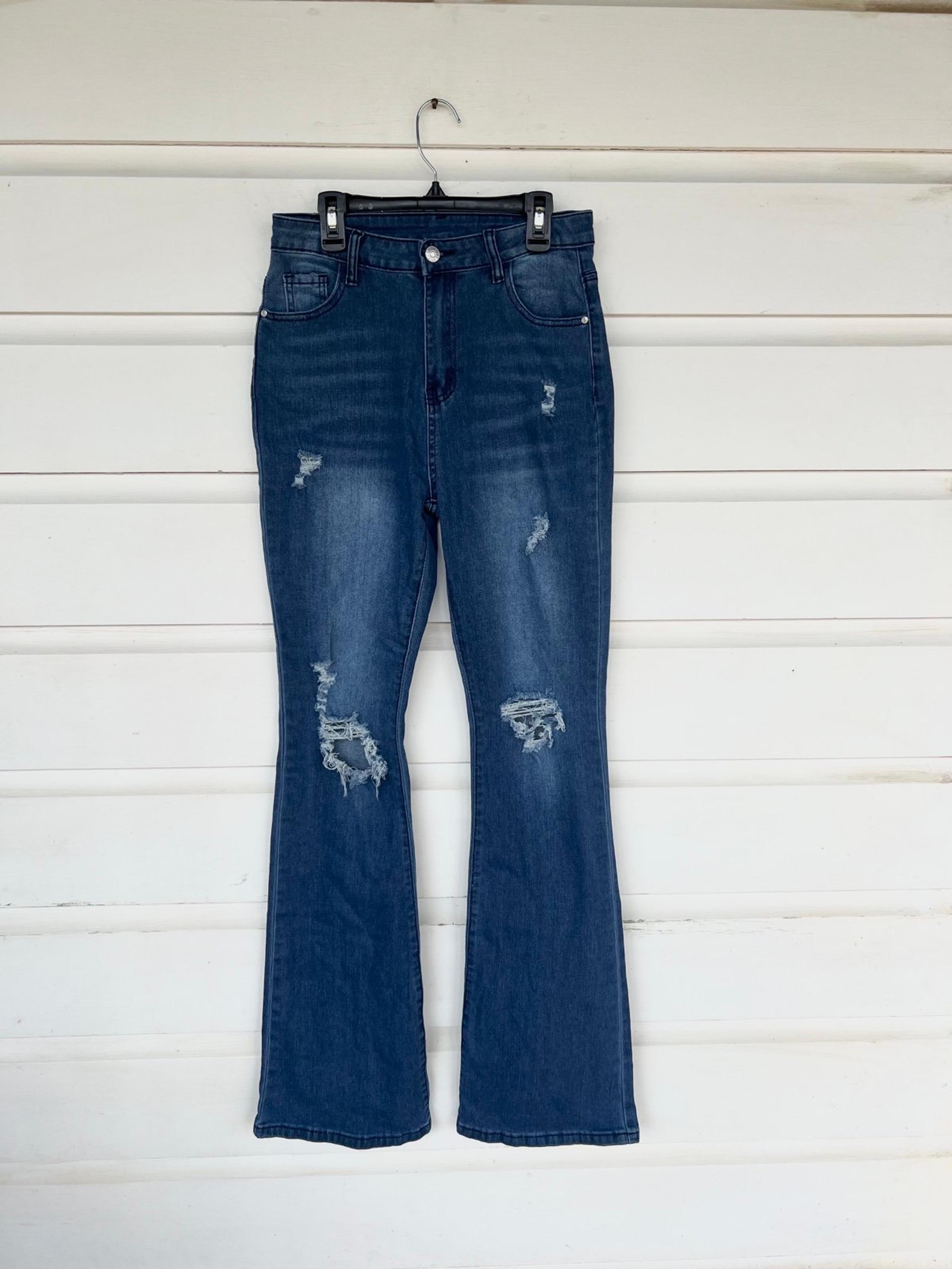 NWOT Womens Size 28 Dark Wash Distressed High Rise Bootcut/Flare Jeans - SHEIN