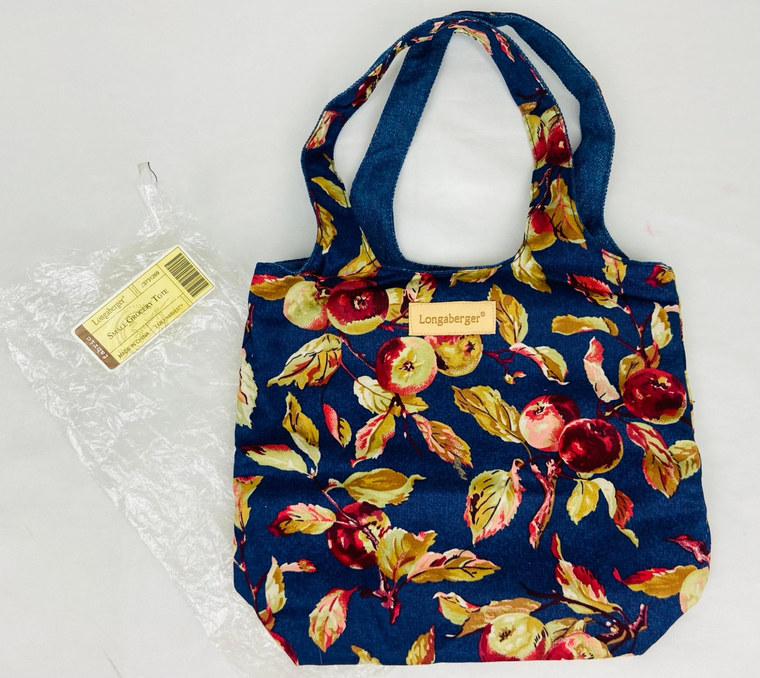 Longaberger Early Harvest Small Shopping Grocery Tote Bag Reversible/Denim Blue
