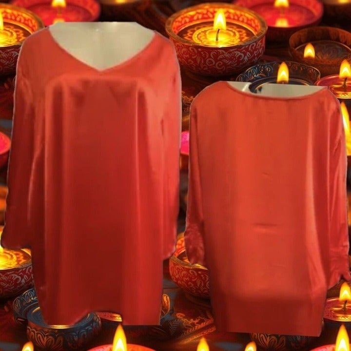Jessica London Plus 18W Fire Red Satin V-Neckline 3/4 Ruched Sleeve Blouse