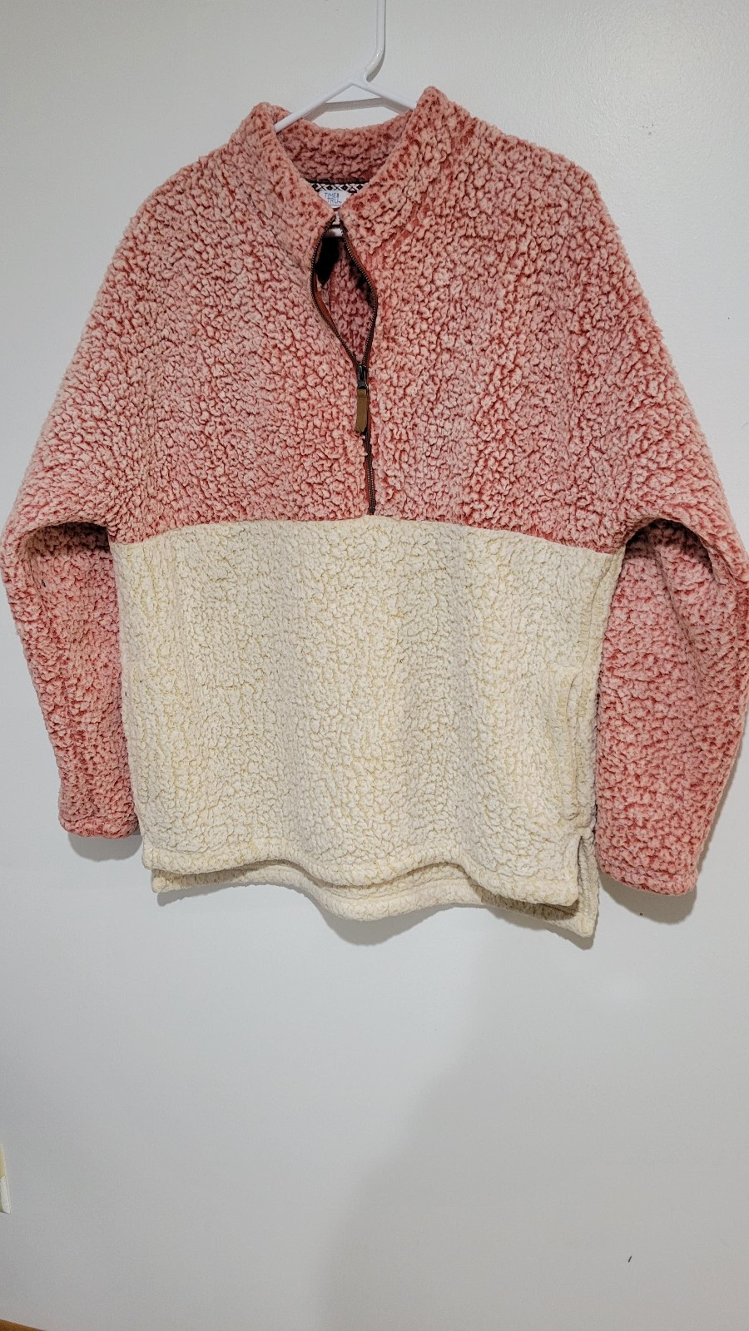 Time and Tru Womens Sherpa Half Zip Pullover Size XL Pink & Cream.