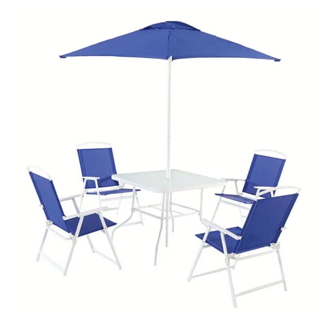 6 Piece Outdoor Patio Dining Set Furniture Backyard with Metal Table & 4 Chairs