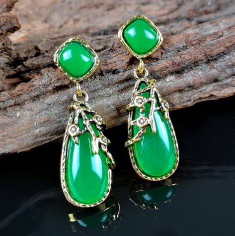 Turquoise synthetic jade chalcedony earrings