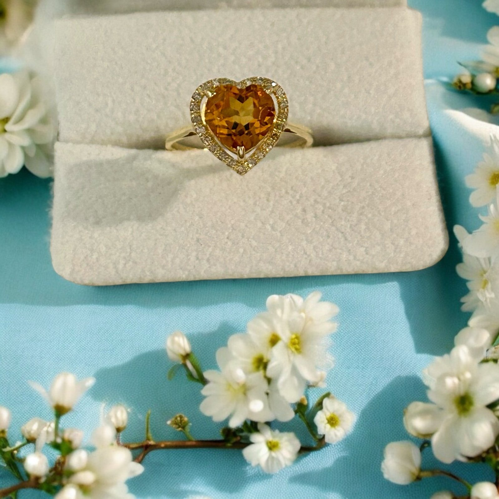 Heart Citrine Ring w/ Diamond