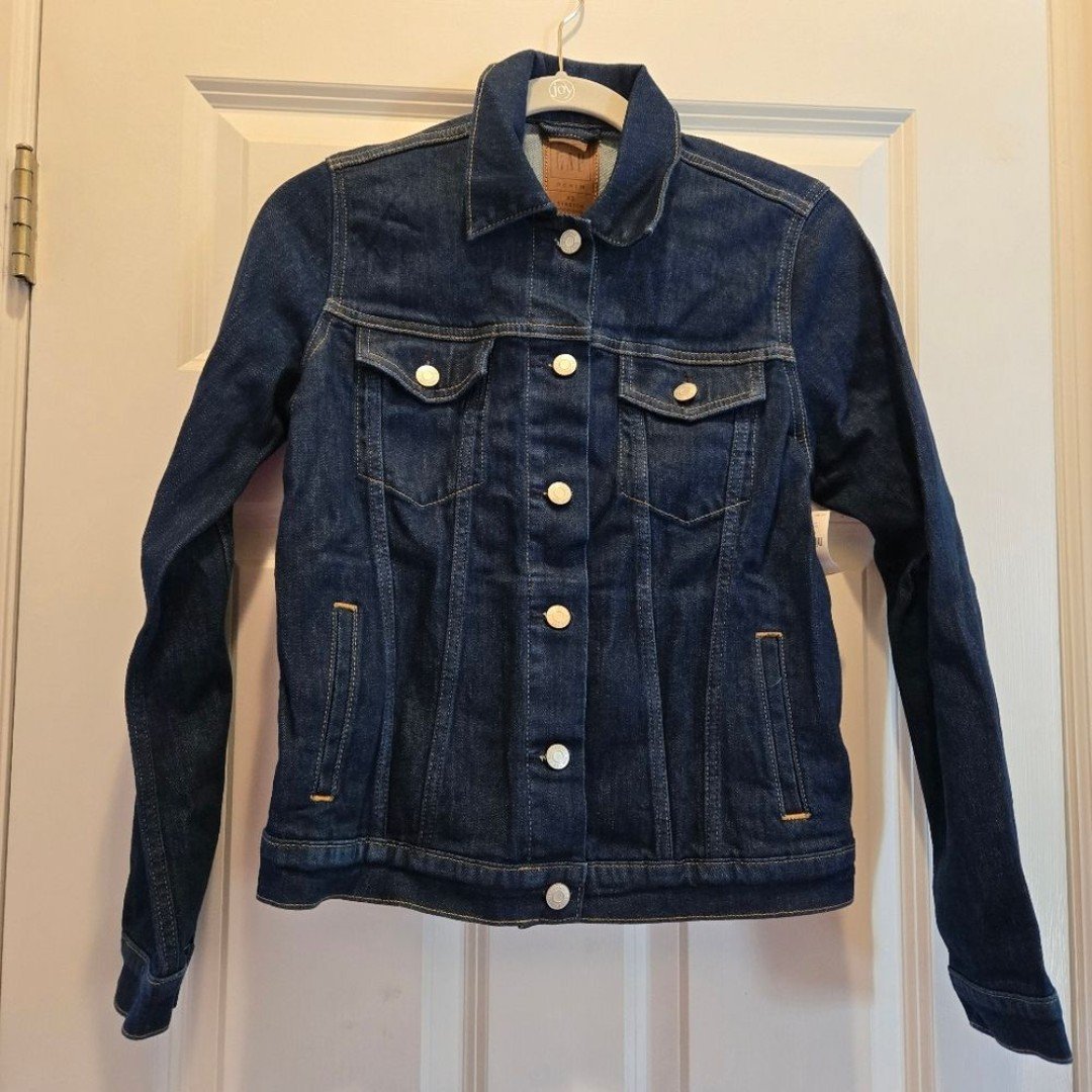 NWT Gap Denim Jean Jacket XS Button Front Dark Wash Blue