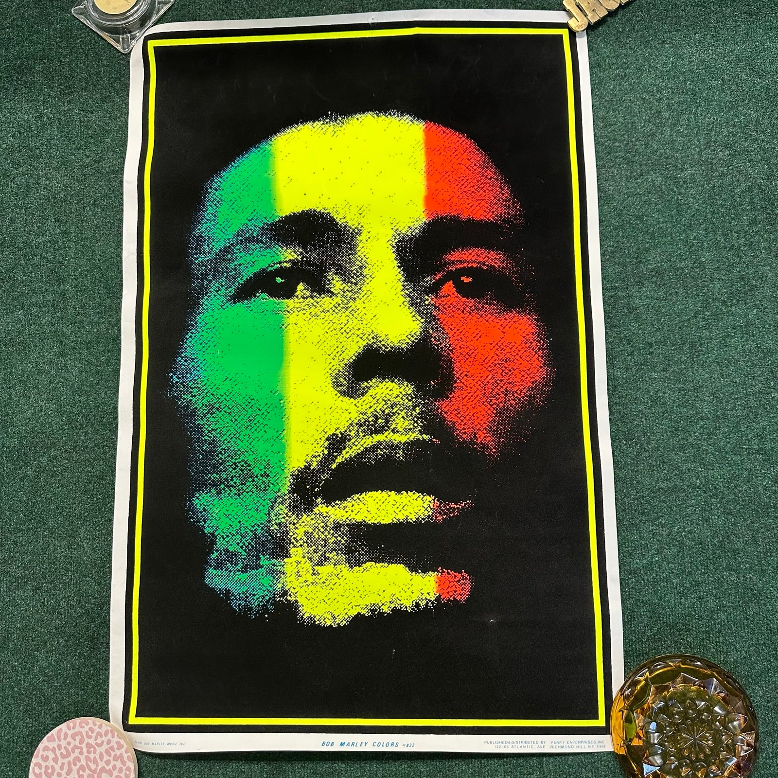 Vintage Bob Marley Colors Blacklight Velvet Poster 1991 #832