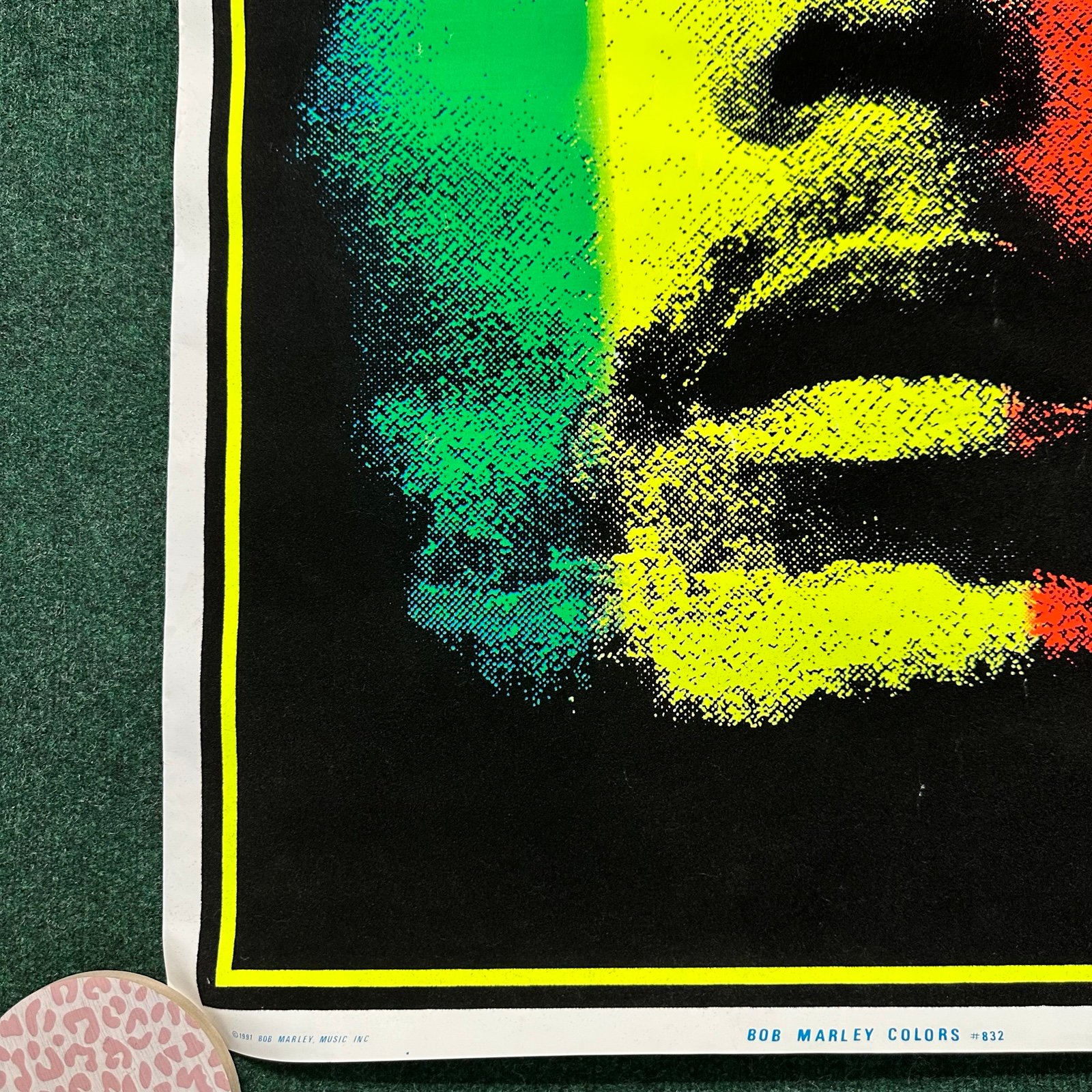 Vintage Bob Marley Poster Black Light Velvet Flocked Neon