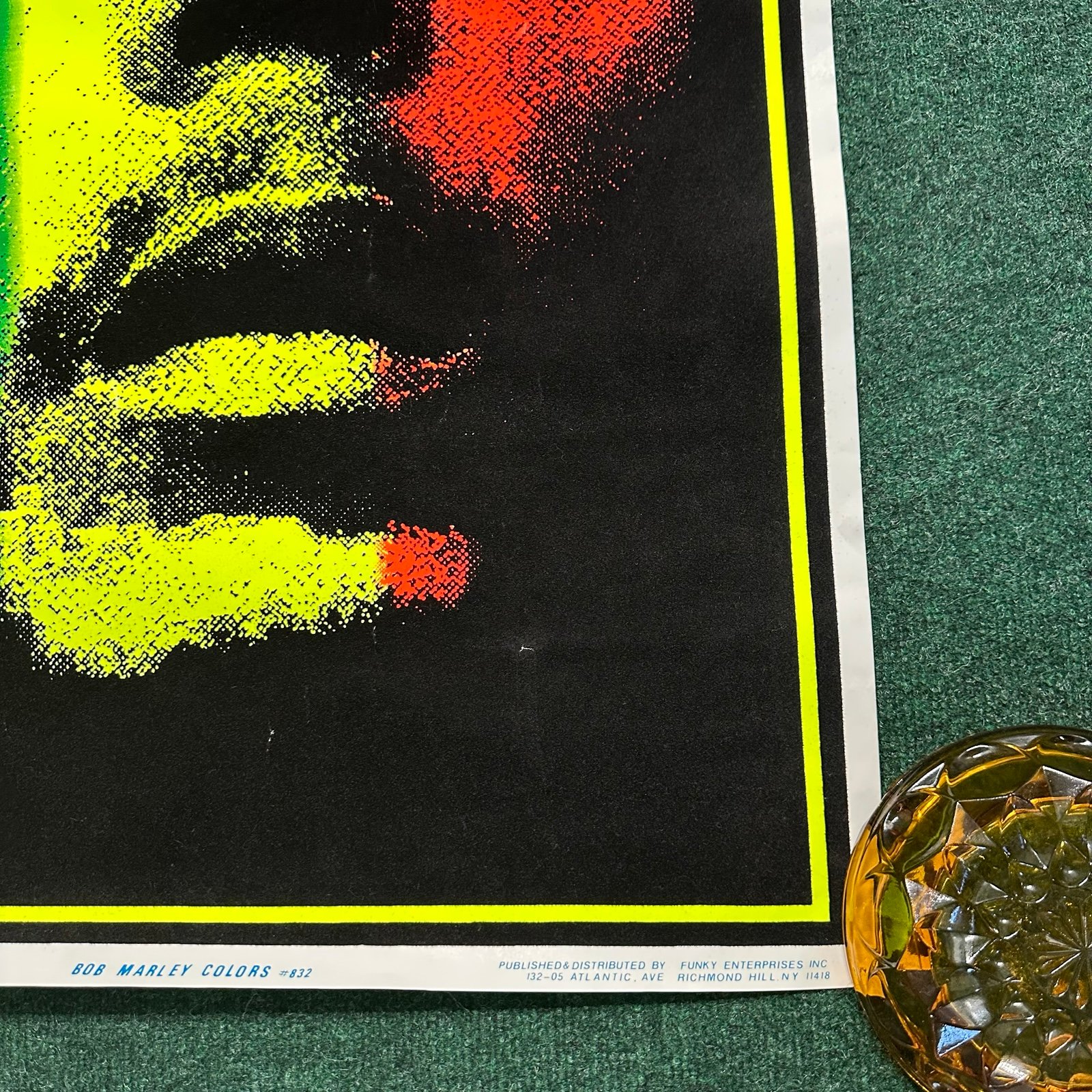 Vintage Bob Marley Felt Neon Blacklight Poster, 1981, Roots