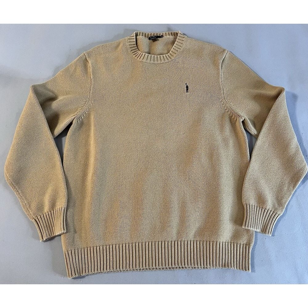 Vintage J. Crew Oarsman Ribbed Crewneck Sweater in Tan Preppy Men's Medium