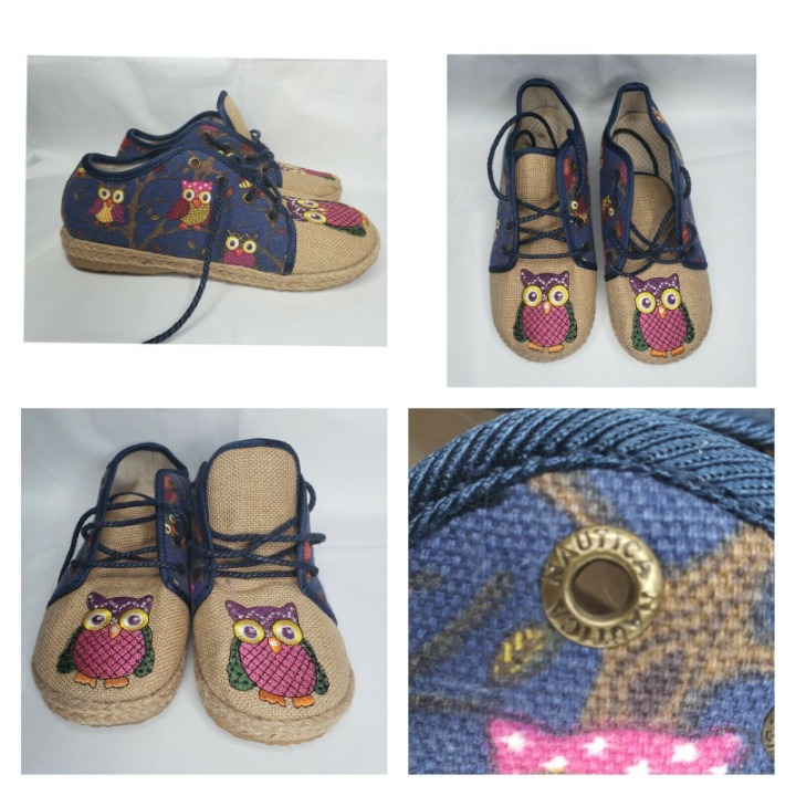 Nautica Owl Embroidered Rope Style Nature Theme Shoes Size 39
