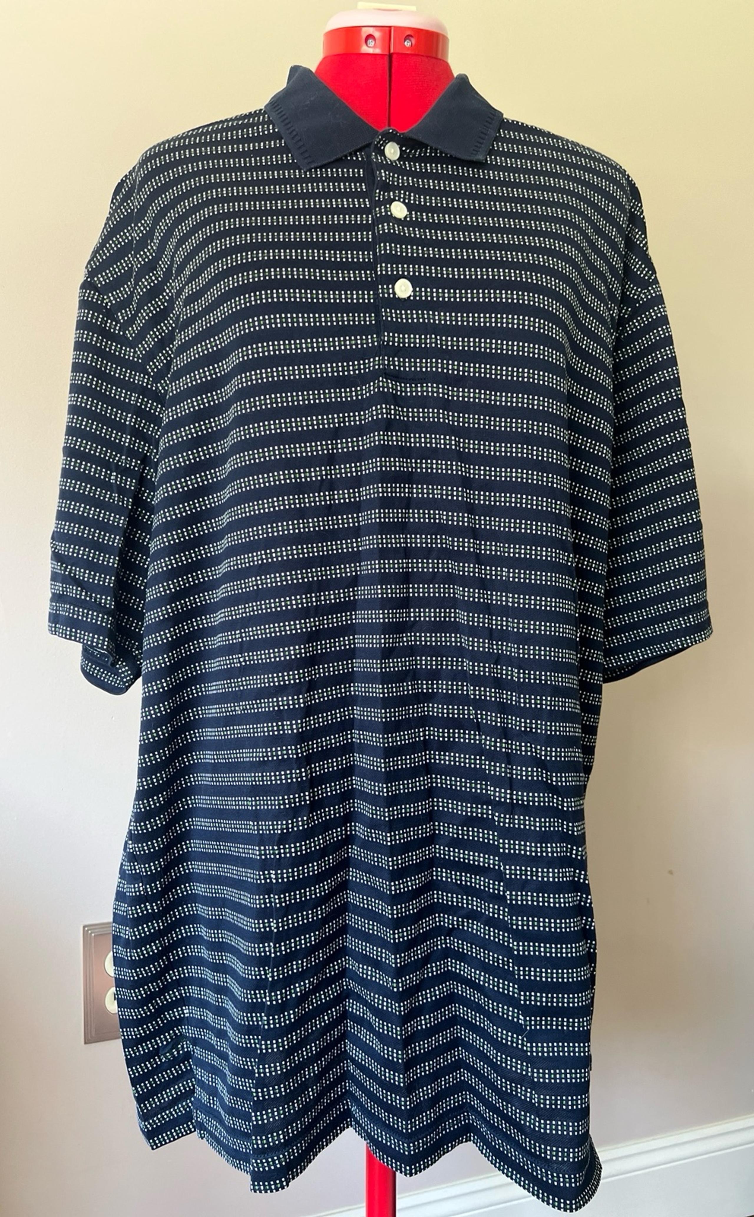 Greg Norman Men’s Golf Shirt Blue with White Green Ckeck Design Sz XL