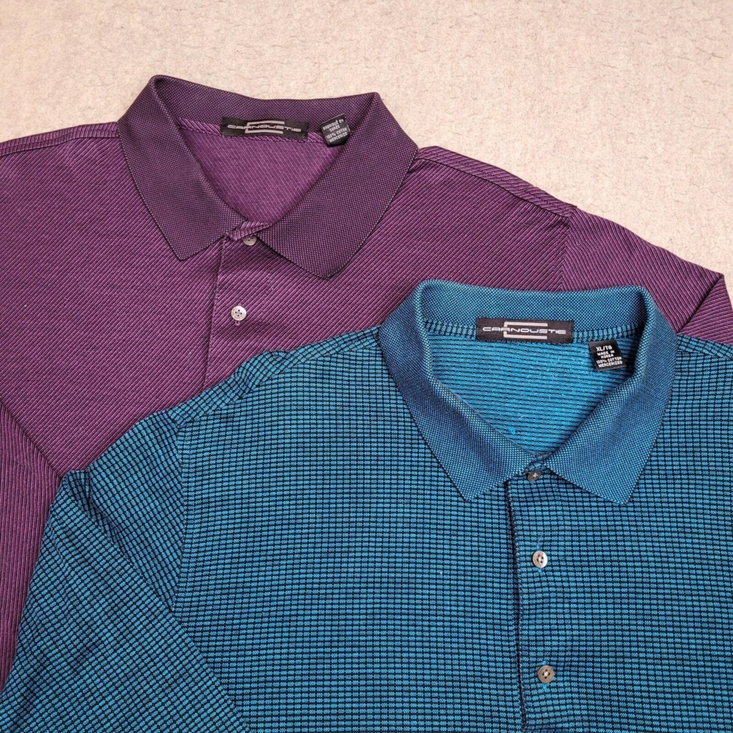 Lot of 2 Carnoustie Golf Polo Shirts Mens XL Purple Blue Long Sleeve Vintage