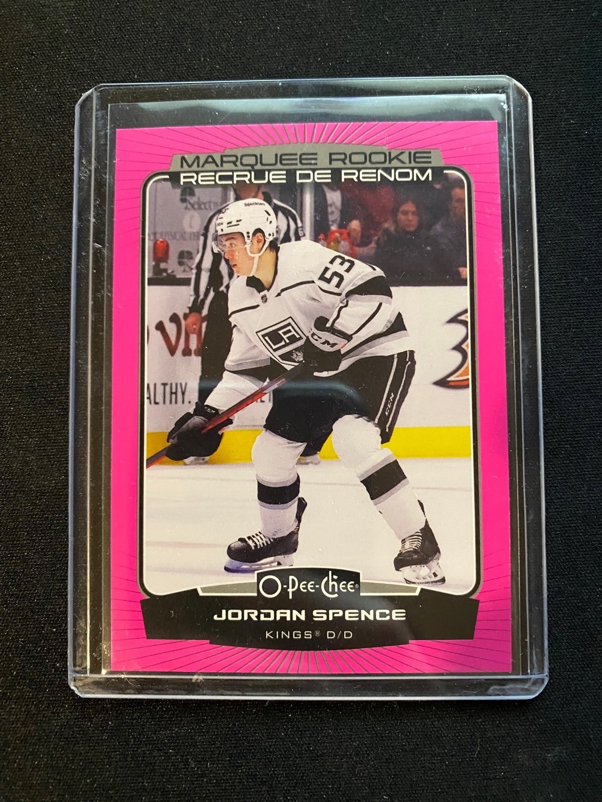 2022-23 O-Pee-Chee Jordan Spence Neon Pink Marquee Rookie #556 (49/75)